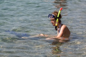 Man getting ready to snorkel